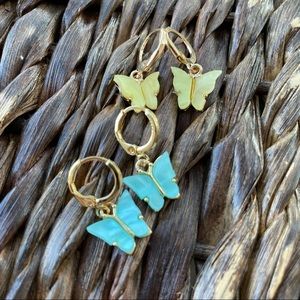 Bundle of 2 pairs butterfly mini hoops - Teal/Yellow Combo